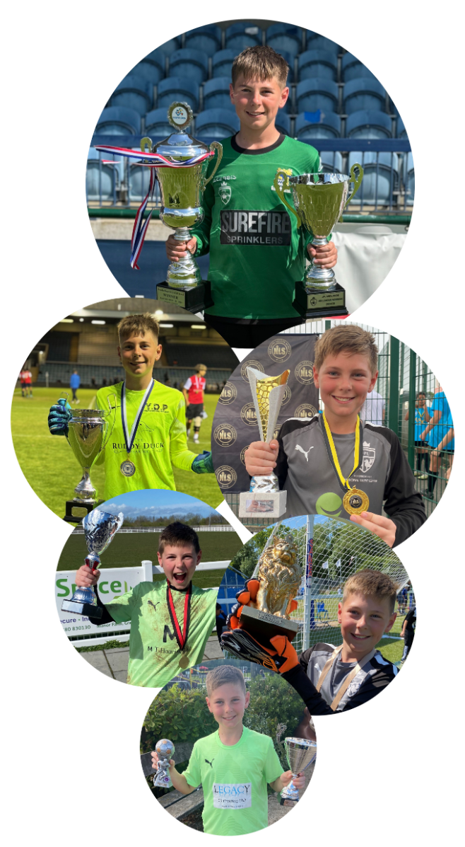 Jack with trophies and medals won across four seasons