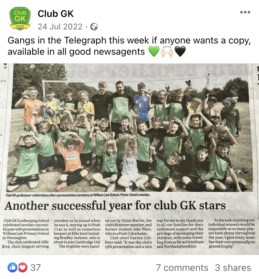 Facebook post of ClubGK and JB1 in the newspaper