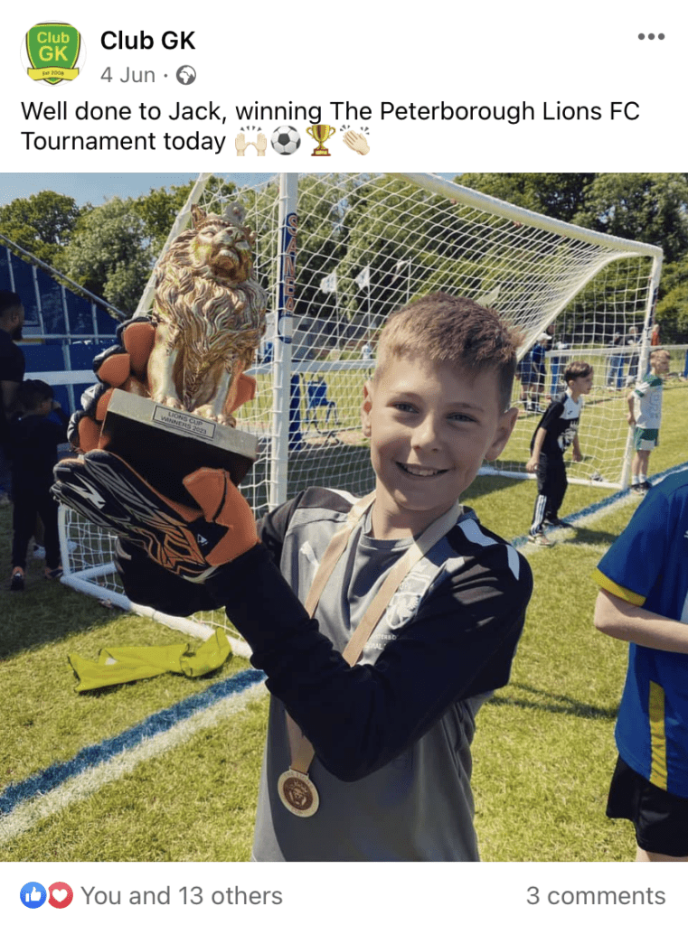 ClubGK posting that JB1 has won the Peterborough Lions tournament